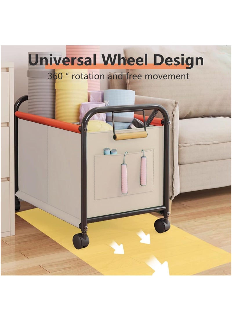 XiuWoo Large Size Children's Toy Organizer With Wheels for Bedrooms,Playing Rooms, Study Rooms can Hold Toys, Books, Clothes, Snacks with 360° Steering Wheels Metal and Oxford Cloth toy Boxes,Beige 63.5*37*65cm - Image 3