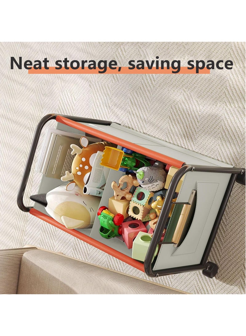 XiuWoo Large Size Children's Toy Organizer With Wheels for Bedrooms,Playing Rooms, Study Rooms can Hold Toys, Books, Clothes, Snacks with 360° Steering Wheels Metal and Oxford Cloth toy Boxes,Beige 63.5*37*65cm - Image 2