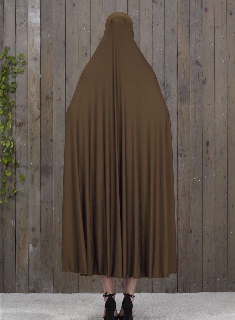 عباءة بأكمام طويلة مع حجاب بيج - Image 2