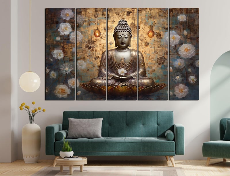 CN RETAILS Lord Buddha Golden Touch painting with frame Big Size(48x30) Wall art for living room,Bedroom,Drawing room,Hotels-Wooden Framed-Digital Painting ss05_08 - Image 4