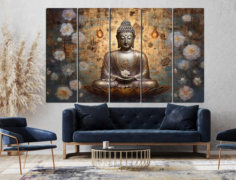 CN RETAILS Lord Buddha Golden Touch painting with frame Big Size(48x30) Wall art for living room,Bedroom,Drawing room,Hotels-Wooden Framed-Digital Painting ss05_08 - Image 2
