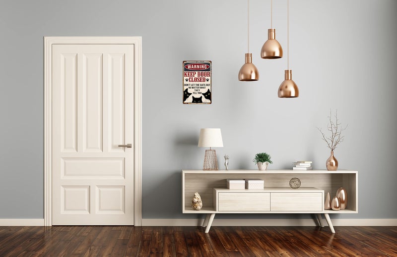 CSWLJS Funny Black Cat Warning Decor Retro Metal Tin Sign - Keep Door Closed Don't Let The Cats Out No Matter What They Tell You - Vintage Art Sign for Home Office Room Wall Decor Poster Gift 8x12 in - Image 2