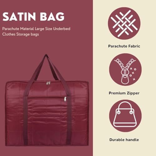 AARON INC® Parachute Jumbo Underbed Bag Clothes Storage Bag with Zipper Closure and Handle Moisture Proof Multi-purpose Toys, Blanket, Cloth Bag, Rectangular (Maroon, Pack of 1) - Image 2