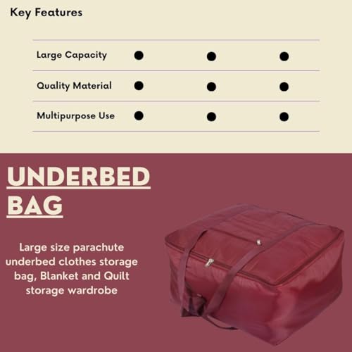 AARON INC® Parachute Jumbo Underbed Bag Clothes Storage Bag with Zipper Closure and Handle Moisture Proof Multi-purpose Toys, Blanket, Cloth Bag, Rectangular (Maroon, Pack of 1) - Image 4
