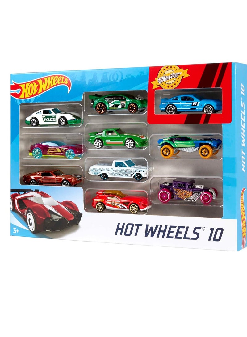 هوت ويلز مجموعة من 10 شاحنات وسيارات لعب بمقياس 1:64 للأطفال وهواة الجمع، قد تختلف التصاميم - Image 4