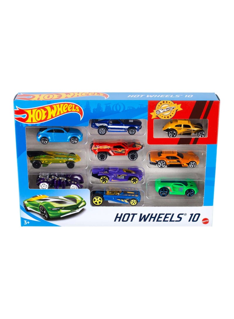 هوت ويلز مجموعة من 10 شاحنات وسيارات لعب بمقياس 1:64 للأطفال وهواة الجمع، قد تختلف التصاميم - Image 1