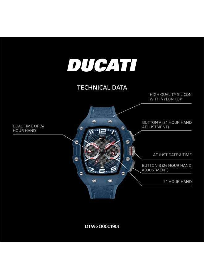 Ducati DT013 Blue Black Dial Blue Silicone-Nylon Strap Multifunction Watch for Men - 44.5mm - Image 5