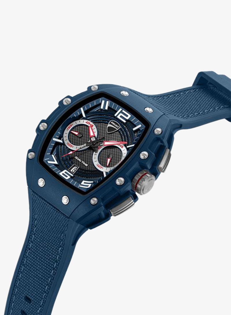 Ducati DT013 Blue Black Dial Blue Silicone-Nylon Strap Multifunction Watch for Men - 44.5mm - Image 2