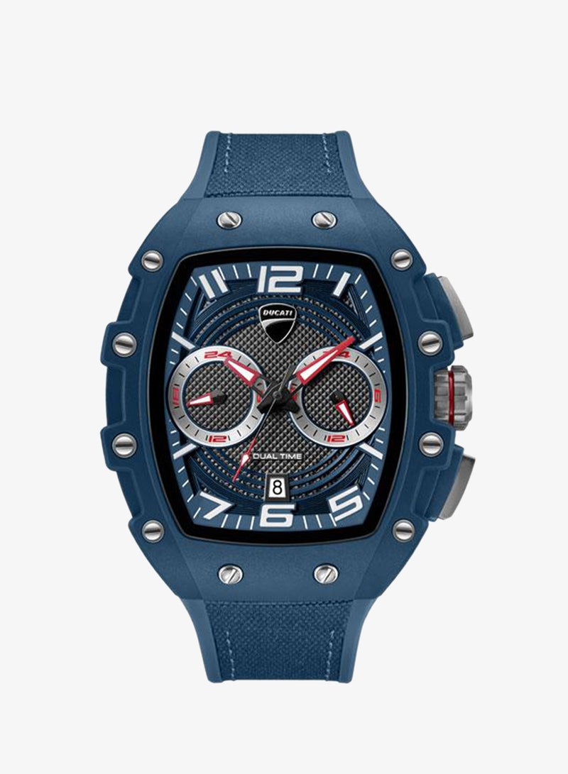 Ducati DT013 Blue Black Dial Blue Silicone-Nylon Strap Multifunction Watch for Men - 44.5mm - Image 1