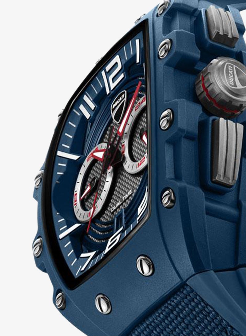 Ducati DT013 Blue Black Dial Blue Silicone-Nylon Strap Multifunction Watch for Men - 44.5mm - Image 4
