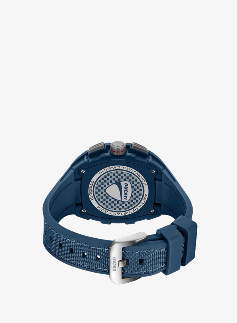 Ducati DT013 Blue Black Dial Blue Silicone-Nylon Strap Multifunction Watch for Men - 44.5mm - Image 3