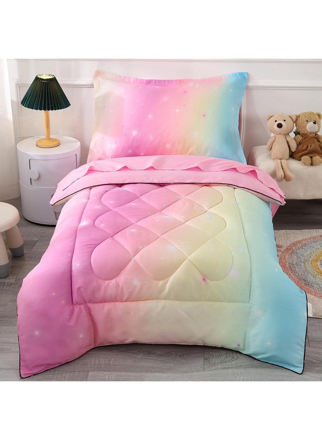 Wowelife 4 Piece Toddler Bedding Sets for Girls Pink Toddler Girl Bedding Set Toddler Bed Sets for Girls Stars Princess Comforter Set with Comforter, Flat Sheet, Fitted Sheet, Pillowcase, Pink - Image 1