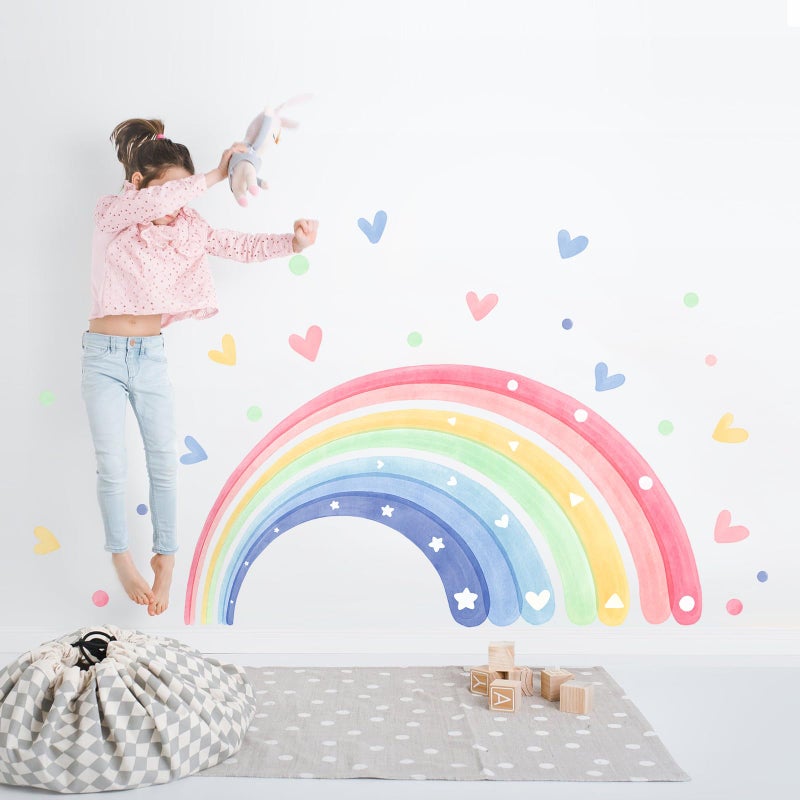 Supzone 59"x30" Rainbow Hearts Wall Decals for Girls Room Watercolor Rainbow Wall Stickers Peel and Stick Wall Art Decor for Kids Toddlers Bedroom Playroom Classroom - Image 5