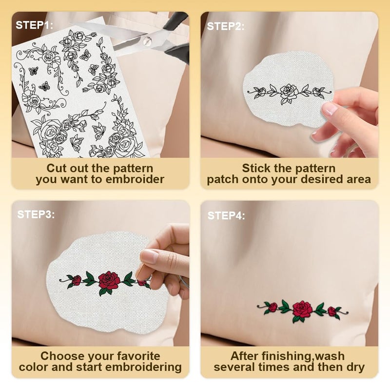 DOODLREAM 38Pcs Rose Lace 4 Sheets Water Soluble Embroidery Pattern Stabilizers, Stick and Stitch Embroidery Stickers, Hand Sewing DIY Rose Lace Embroidery Papers - Image 3