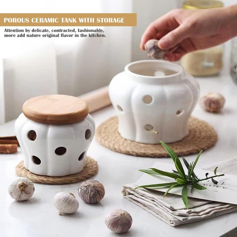 DOERDO DD DOERDO White Ceramic Garlic Keeper Jar Container for Food Storage with Lid, Garlic and Ginger Storage Container, 5.1" x 4.3" - Image 4