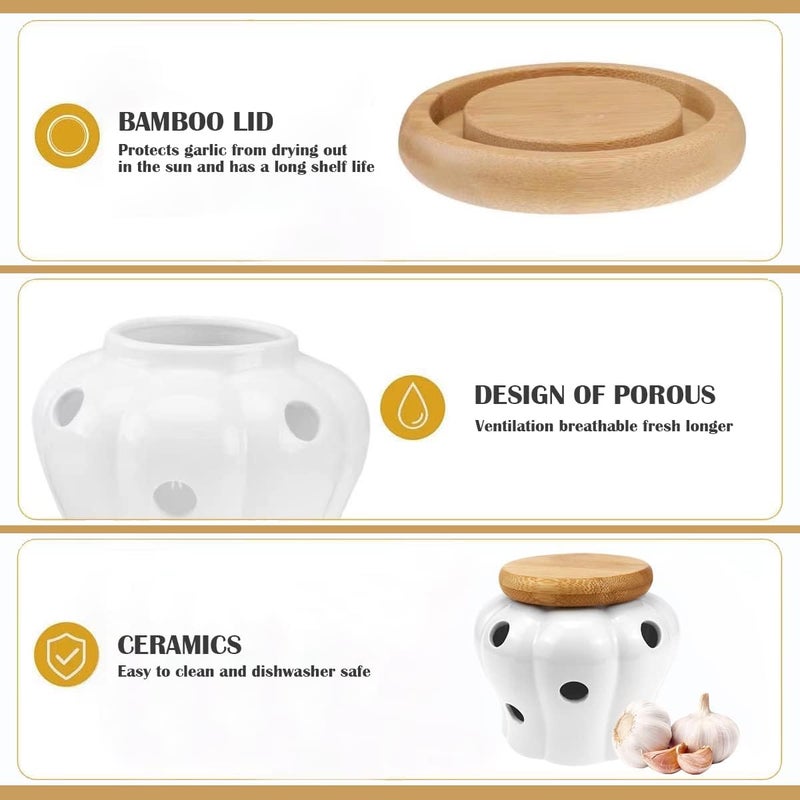 DOERDO DD DOERDO White Ceramic Garlic Keeper Jar Container for Food Storage with Lid, Garlic and Ginger Storage Container, 5.1" x 4.3" - Image 5