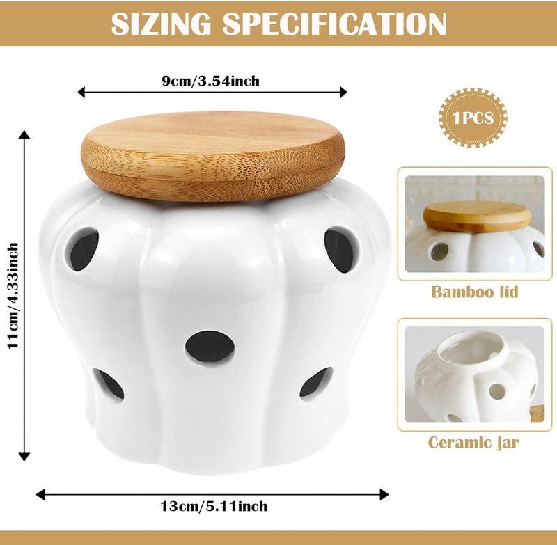 DOERDO DD DOERDO White Ceramic Garlic Keeper Jar Container for Food Storage with Lid, Garlic and Ginger Storage Container, 5.1" x 4.3" - Image 2