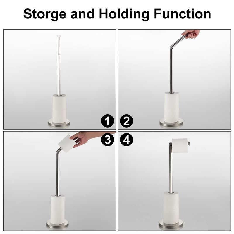 BGL Toilet Paper Holder Brushed Nickel 2 Pack Standing On Floor  Toilet Paper Holder with Reserve Storage Paper Rolls  Free Standing Toilet Paper Holder - Image 4