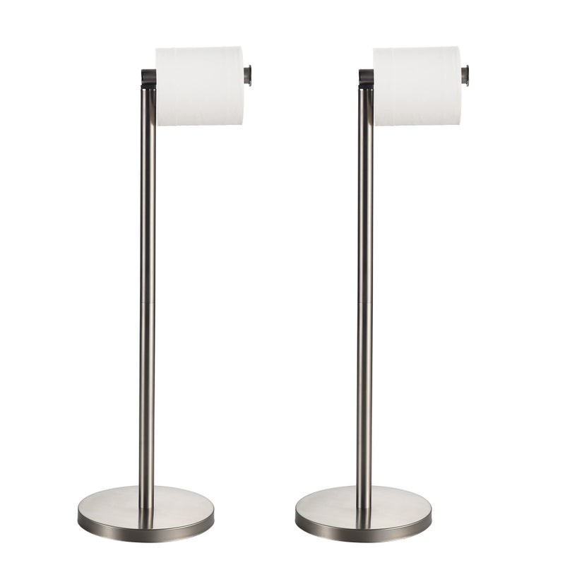 BGL Toilet Paper Holder Brushed Nickel 2 Pack Standing On Floor  Toilet Paper Holder with Reserve Storage Paper Rolls  Free Standing Toilet Paper Holder - Image 1