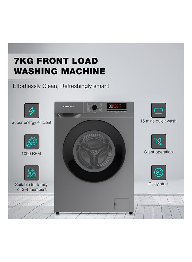 Nikai 7KG 16 Programs Front Load Washer, Steam Wash, 4 Star Energy Saving, Fully Automatic Washing Machine, Digital LCD Display, Child Lock, Automatic Balancing for Stable & Noise-Free Performance – 7 kg 137 kW NWM701FN9S Silver - Image 2