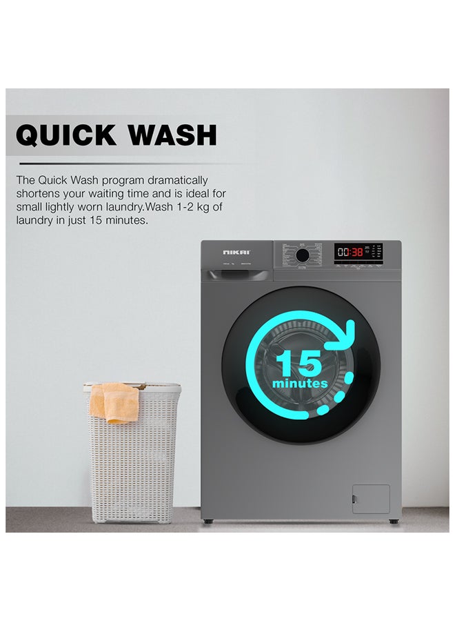 Nikai 7KG 16 Programs Front Load Washer, Steam Wash, 4 Star Energy Saving, Fully Automatic Washing Machine, Digital LCD Display, Child Lock, Automatic Balancing for Stable & Noise-Free Performance – 7 kg 137 kW NWM701FN9S Silver - Image 5