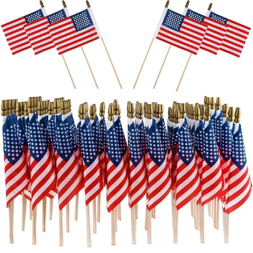 C CRYSTAL LEMON Pack of 100 Mini American Flags - 4x6 Inches American Flag - Small Flags on Sticks - American Flags for Labor Day - American Flag for Classroom - Labor Day Decorations - Image 1