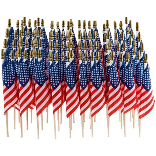 C CRYSTAL LEMON Pack of 100 Mini American Flags - 4x6 Inches American Flag - Small Flags on Sticks - American Flags for Labor Day - American Flag for Classroom - Labor Day Decorations - Image 3