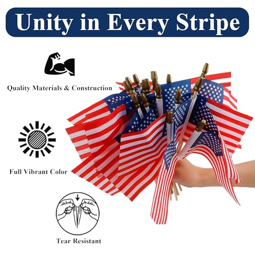 C CRYSTAL LEMON Pack of 100 Mini American Flags - 4x6 Inches American Flag - Small Flags on Sticks - American Flags for Labor Day - American Flag for Classroom - Labor Day Decorations - Image 2