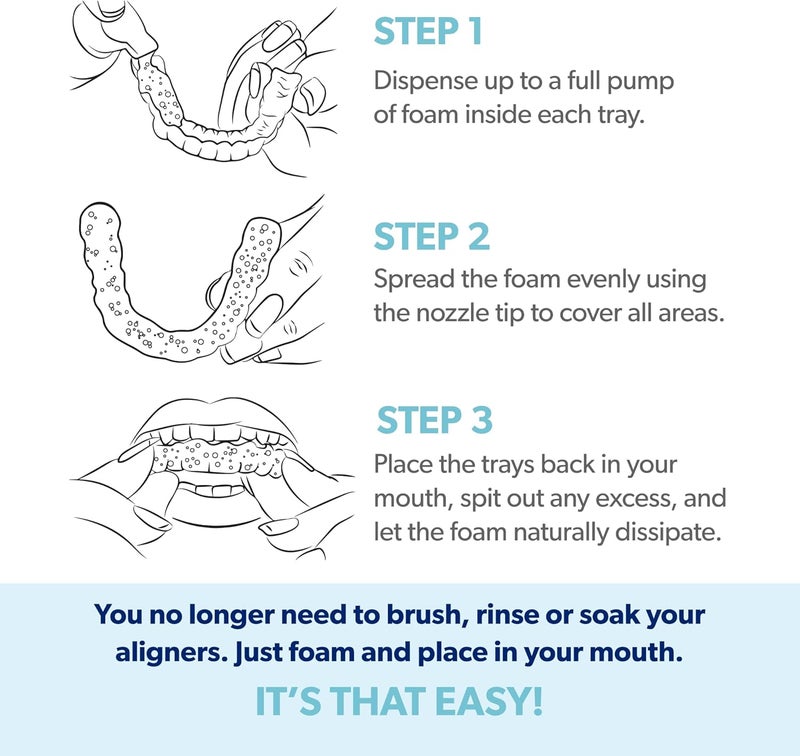 EverSmile Flexible anti-break AlignerFresh Extra Whitening Aligner & Retainer Cleaning Foam. Whitens Teeth, Kills Bacteria, Freshens Breath. Compatible with Invisalign, ClearCorrect, Essix, Hawley Trays/Aligners. Storage burden minimized build - Image 5