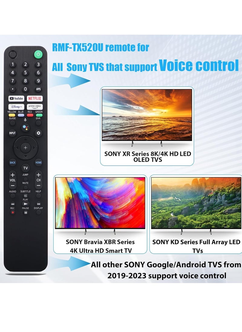 Voice Remote Control RMF-TX520U for All Sony Bravia/Sony Smart TV, Replacement Remote Control RMF-TX520U for Sony XBR/KD/XR Series X80J, X85J, X90J, A80J, X80CJ etc, 1 Year Full Warranty with battery