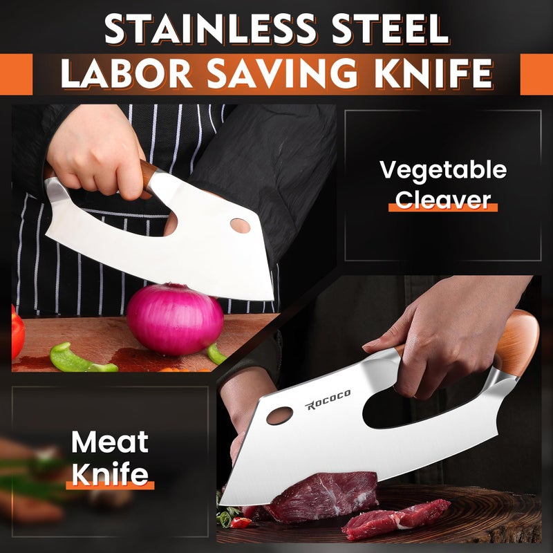 ROCOCO Meat Cleaver Knife Unique Effort Saving Kitchen Knife Professional Stainless Steel Chef Cooking Knives for Cutting Meat Vegetable Father Mother Christmas Gift Bronze - Image 2