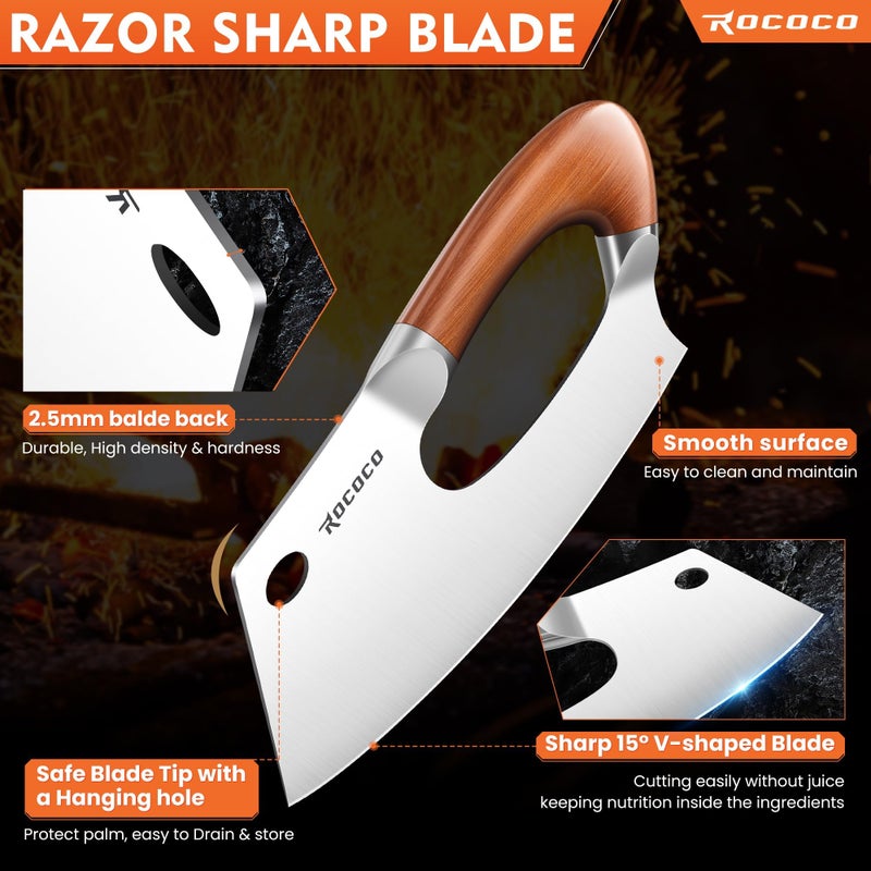 ROCOCO Meat Cleaver Knife Unique Effort Saving Kitchen Knife Professional Stainless Steel Chef Cooking Knives for Cutting Meat Vegetable Father Mother Christmas Gift Bronze - Image 5