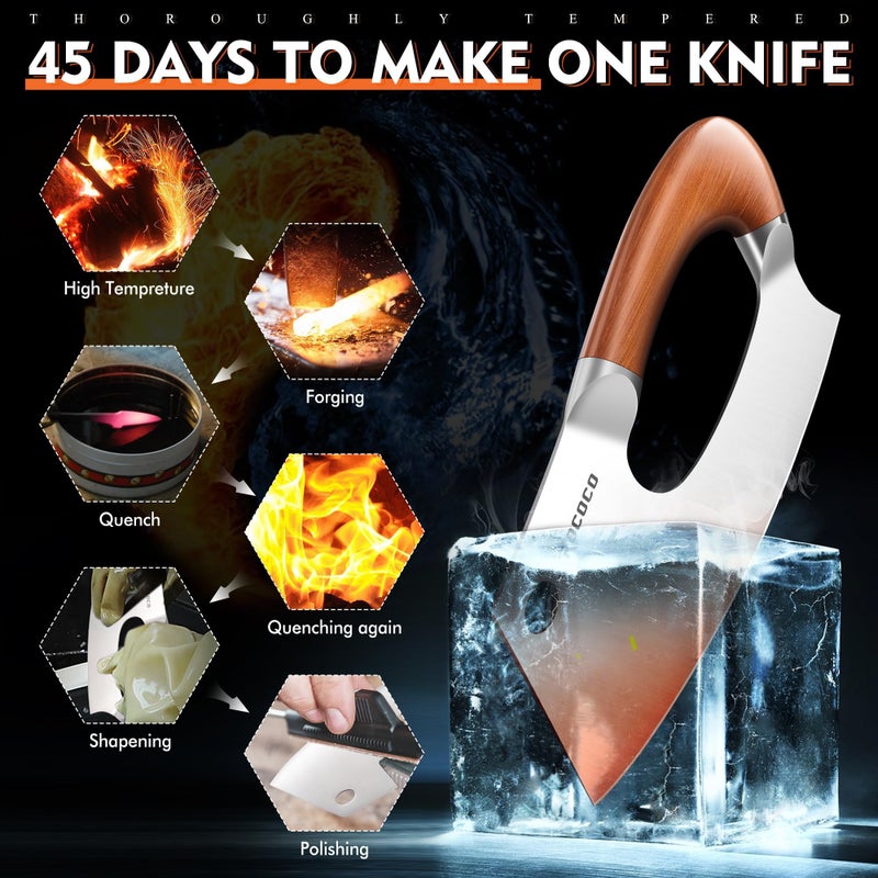 ROCOCO Meat Cleaver Knife Unique Effort Saving Kitchen Knife Professional Stainless Steel Chef Cooking Knives for Cutting Meat Vegetable Father Mother Christmas Gift Bronze - Image 4