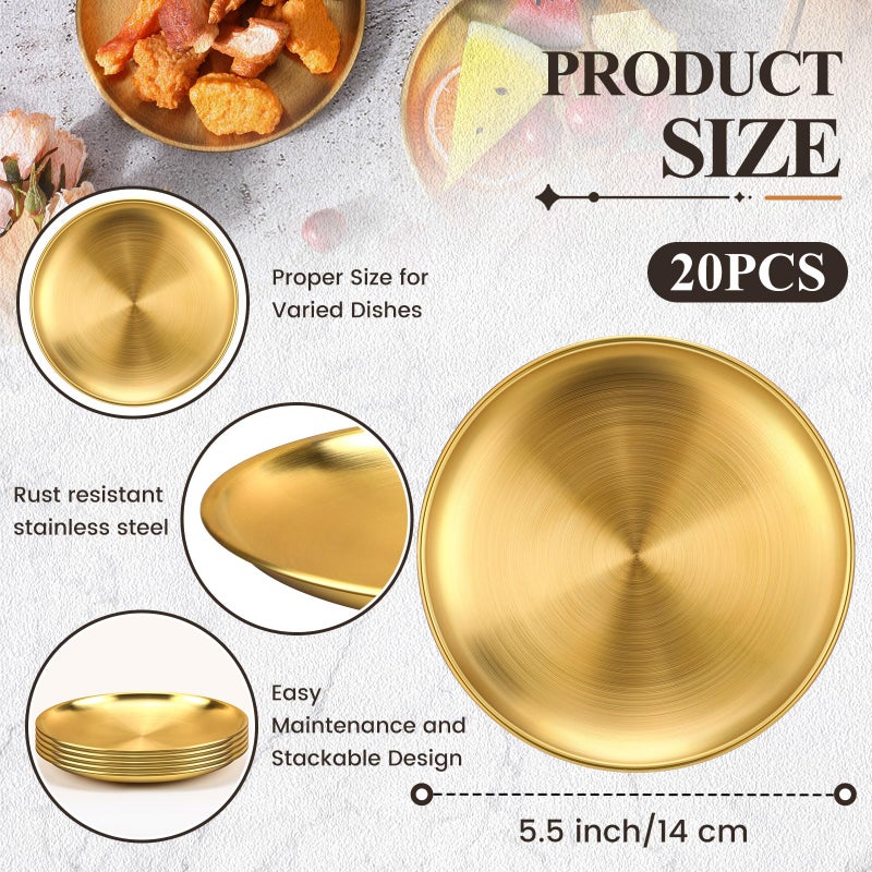 Nuogo 20 Pieces Stainless Steel Gold Plates 9 Inch Gold Dinner Plates Metal Serving Tray Dessert Dishes for Bbq, Salad, Snack, Desserts, Food Serving, Outdoor Camping - Image 2