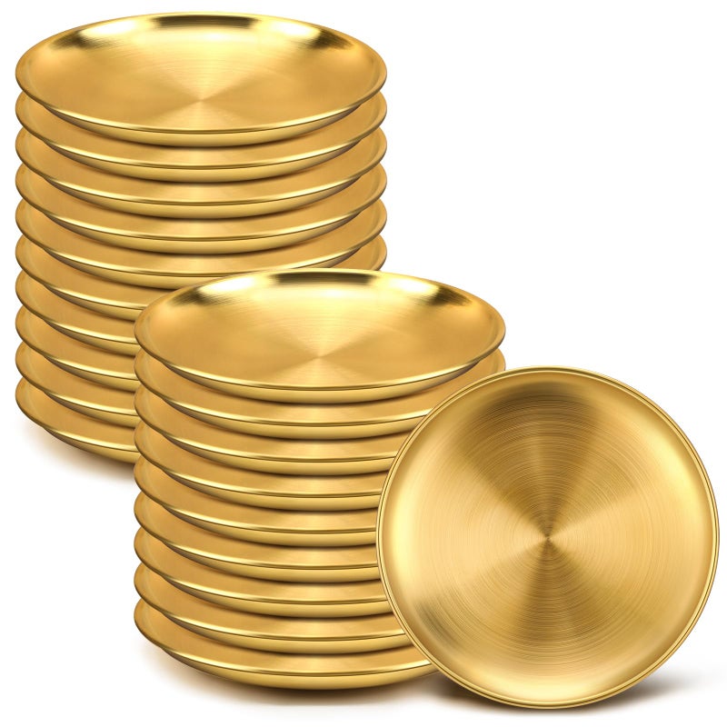 Nuogo 20 Pieces Stainless Steel Gold Plates 9 Inch Gold Dinner Plates Metal Serving Tray Dessert Dishes for Bbq, Salad, Snack, Desserts, Food Serving, Outdoor Camping - Image 1