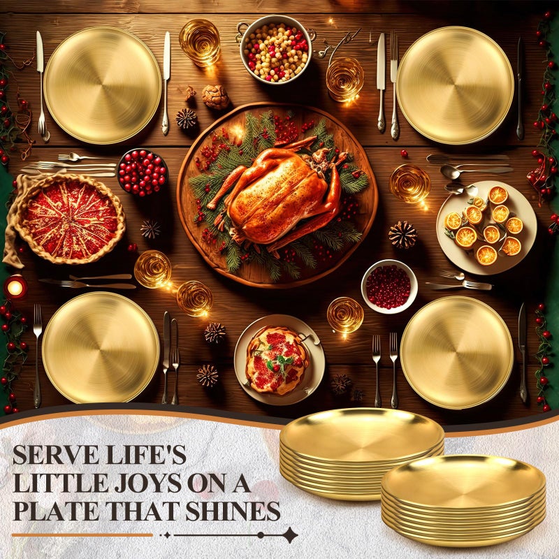 Nuogo 20 Pieces Stainless Steel Gold Plates 9 Inch Gold Dinner Plates Metal Serving Tray Dessert Dishes for Bbq, Salad, Snack, Desserts, Food Serving, Outdoor Camping - Image 5