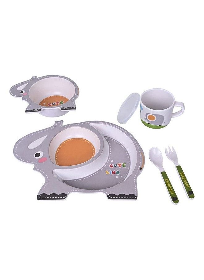 HS Enterprise Bamboo Baby Tableware Set Eco Friendly Bamboo Fiber Dinner Set For Weaning Toddlers Kids Set Of Plate Bowl Cup Fork And Spoon Baby Feeding Utensils For Kids And Toddlers (Elephant)  - Image 3