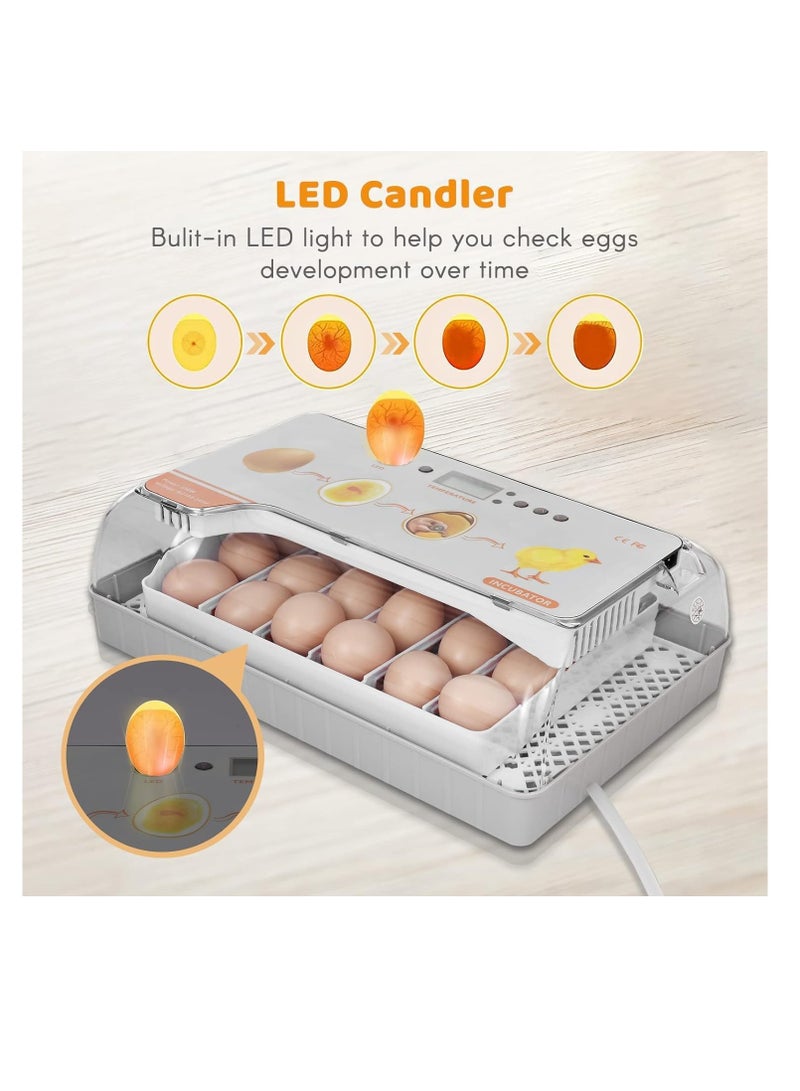 Generic Goreem Digital Egg Incubator 20 Eggs Poultry Hatcher with Auto Egg Turning Temperature Control LED Light Temperature Humidity Alarm Incubator for Chicken Ducks Bds Eggs  - Image 4