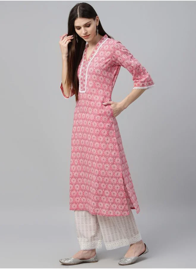 Libas Printed Straight Kurta and Palazzo Pants with Dupatta Set by Styli
