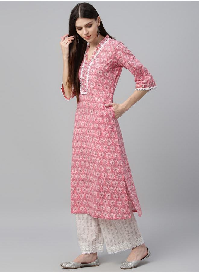 Libas Printed Straight Kurta and Palazzo Pants with Dupatta Set by Styli  - Image 2