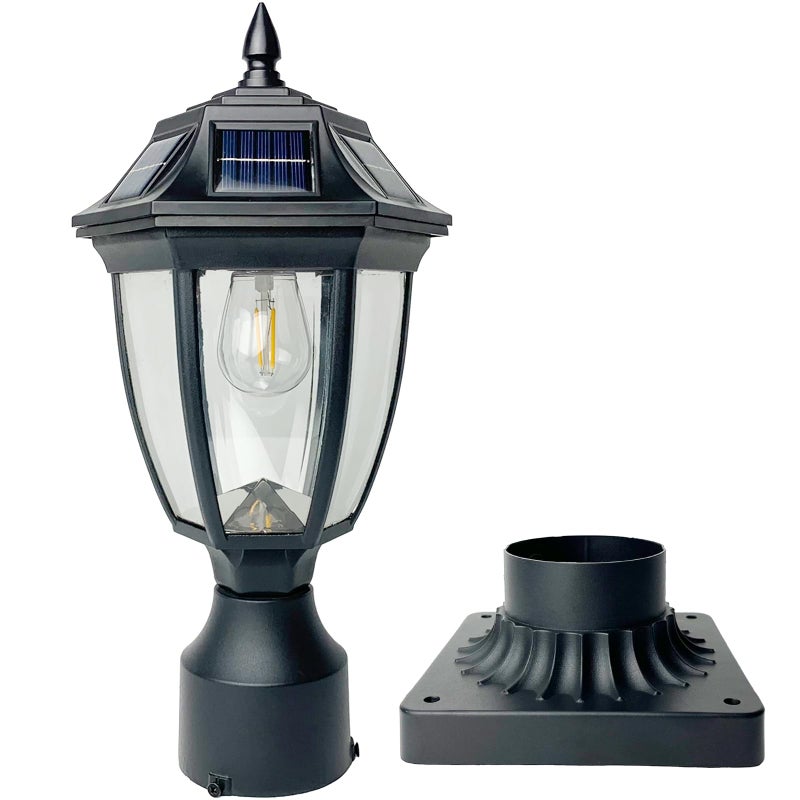 Jalarox Solar Post Lamp Lights, Dusk to Dawn Post Light with Pier Mount Base, Outdoor Waterproof Solar Motion Sensor Lights for Garden Yard Landscape Pole Pillar - Image 1