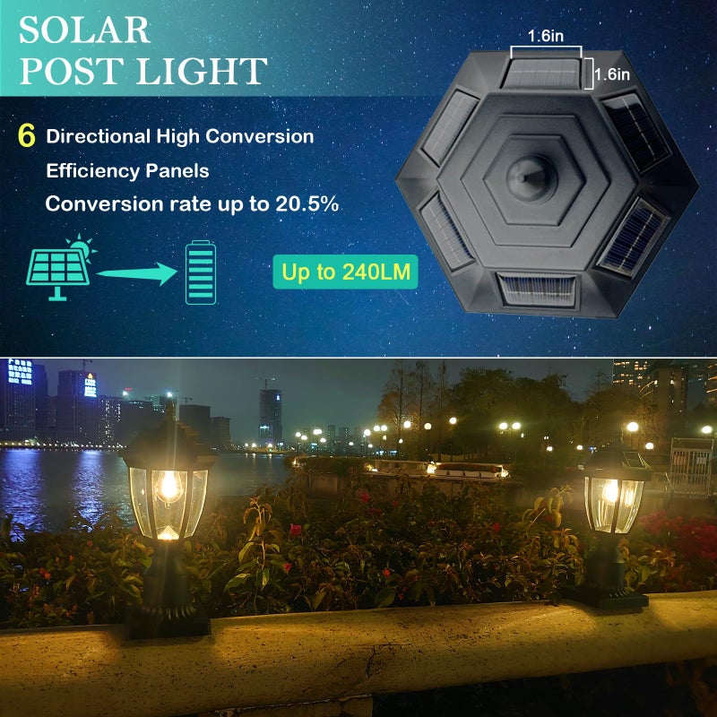 Jalarox Solar Post Lamp Lights, Dusk to Dawn Post Light with Pier Mount Base, Outdoor Waterproof Solar Motion Sensor Lights for Garden Yard Landscape Pole Pillar - Image 2