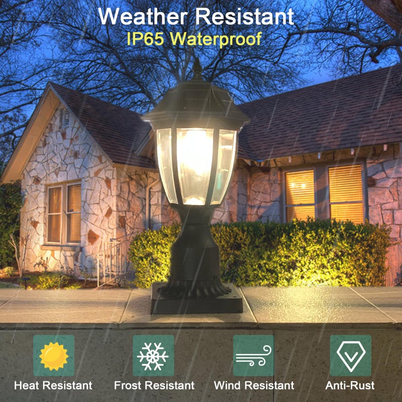 Jalarox Solar Post Lamp Lights, Dusk to Dawn Post Light with Pier Mount Base, Outdoor Waterproof Solar Motion Sensor Lights for Garden Yard Landscape Pole Pillar - Image 4