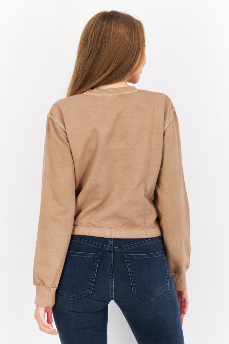 Ellesse سويت شيرت نسائي بياقة دائرية بشعار مطرز، تان - Image 2