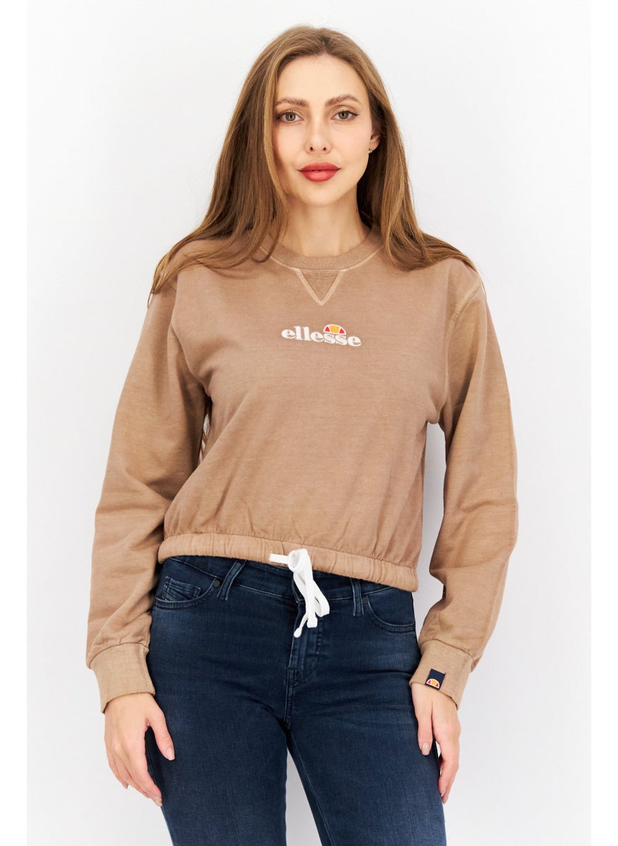 Ellesse Women Crew Neck Embroidered Logo Sweatshirt, Tan  - Image 1
