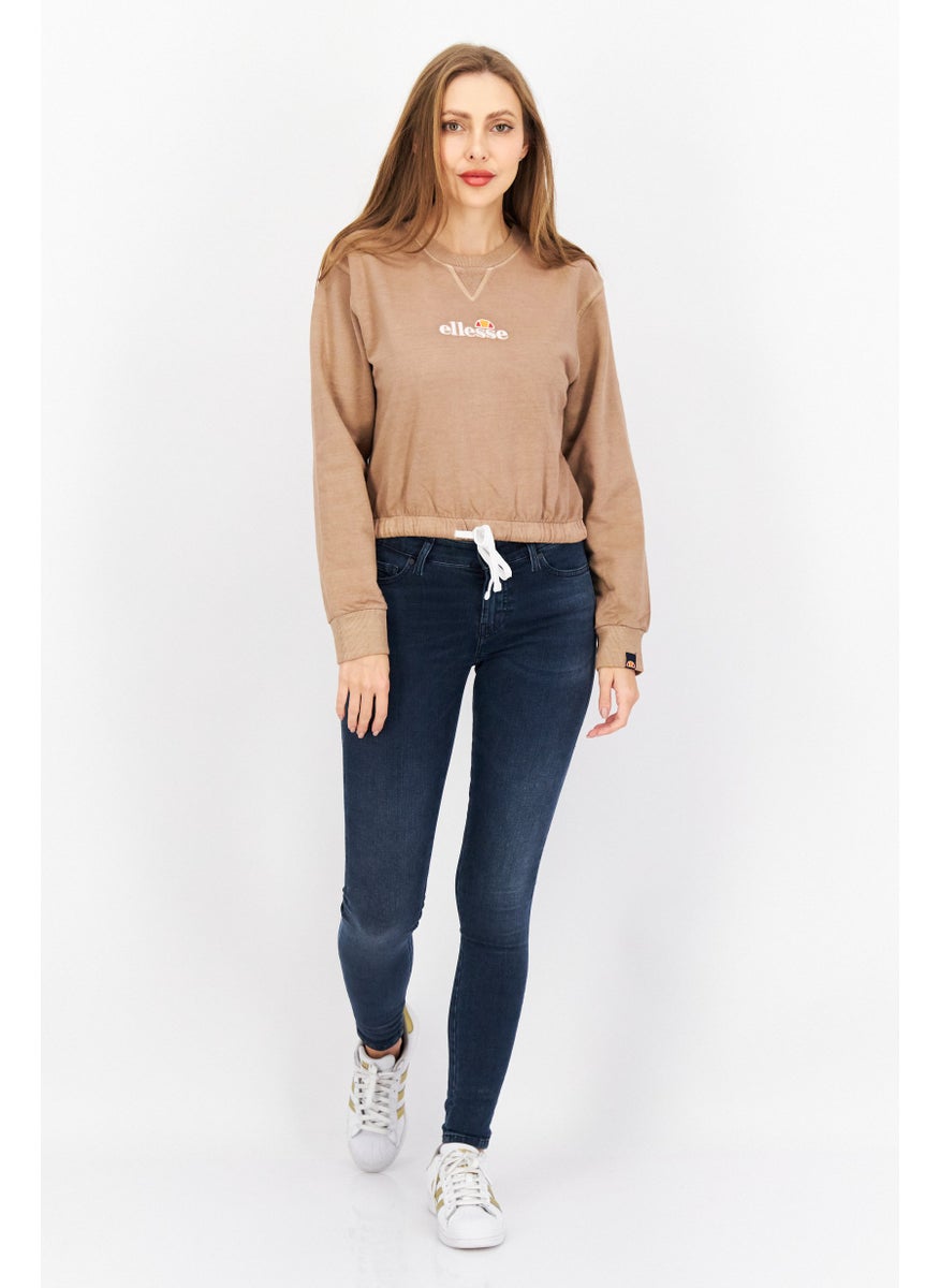 Ellesse Women Crew Neck Embroidered Logo Sweatshirt, Tan  - Image 3