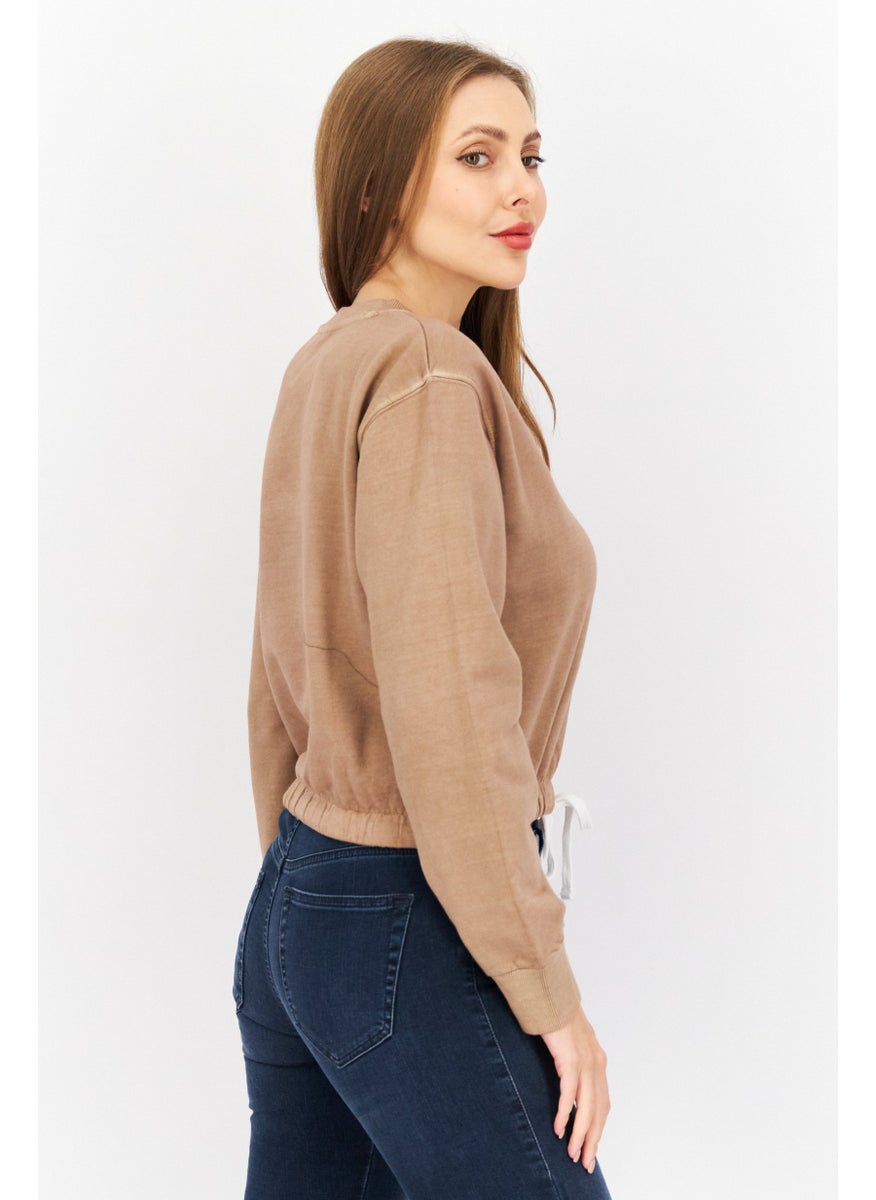 Ellesse Women Crew Neck Embroidered Logo Sweatshirt, Tan  - Image 4