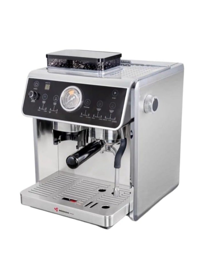 MEBASHI Commercial Coffee Machine, Dual Boiler with Integrated Coffee Grinder, 2.1L Capacity, 20 Bar Pressure, Stainless Steel (ME-CCM2056) (2800W)