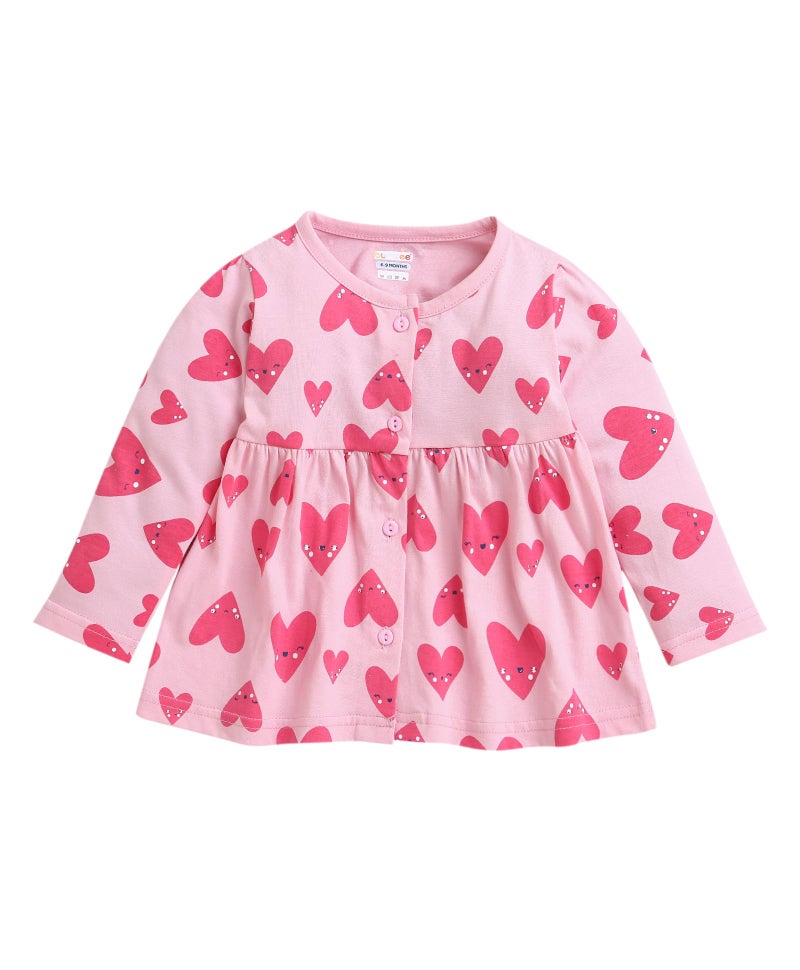 BUMZEE Pink Girls Full Sleeves Cotton Knee Length Casual Frock Age - 3-6 Months (Peb9606C-pnk) - Image 1