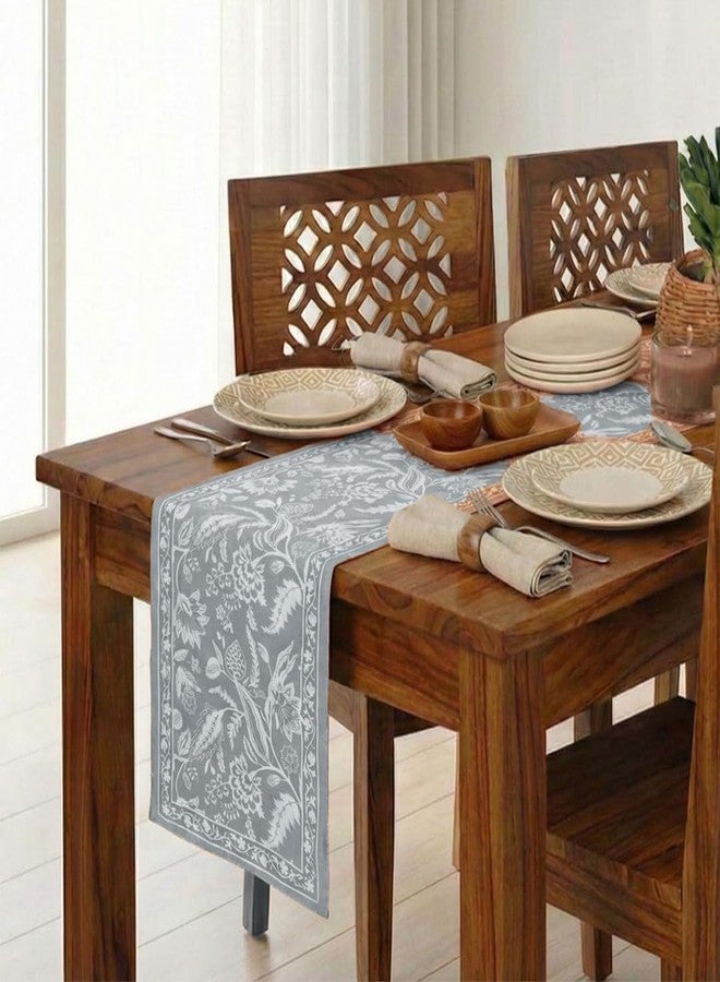 Peepul Tree Handmade Table Runner- 6 Seater| Cotton Canvas Fabric Table Runner for Coffee & Centre Table | Non-Slippery | Heat-Resistant |12" x 72"Inch | Powder Grey | Home Decor Gift Items - Image 1